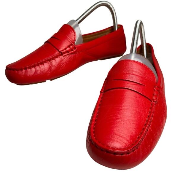 Flag Ltd Morgan Red Leather Square Toe Penny Loafer Driving Moc Women Sz 8 Prep - Picture 1 of 11